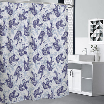 Japanese White Tiger Pattern Print Shower Curtain
