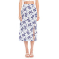 Japanese White Tiger Pattern Print Side Slit Midi Skirt