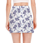Japanese White Tiger Pattern Print Side Slit Mini Skirt
