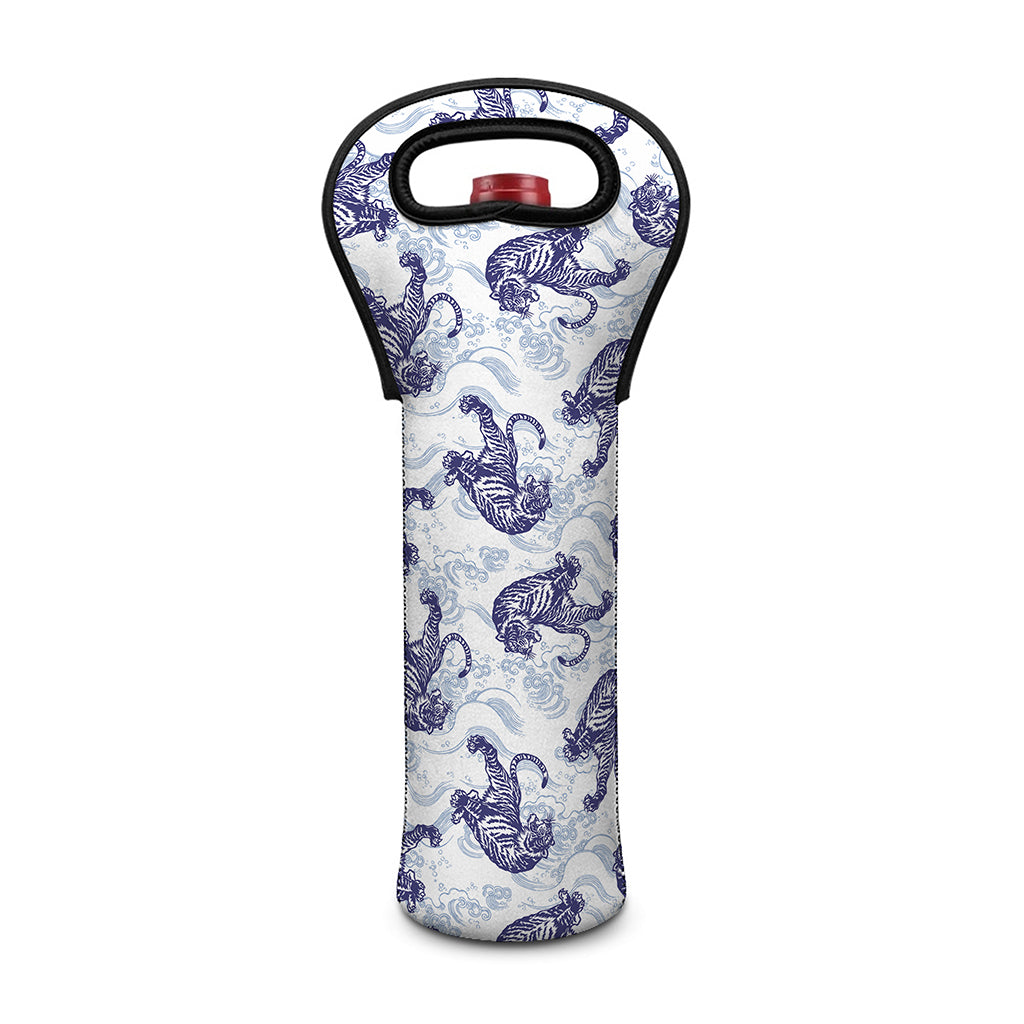 Japanese White Tiger Pattern Print Single Neoprene Wine Tote