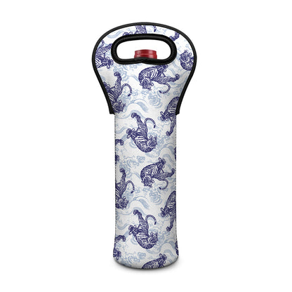 Japanese White Tiger Pattern Print Single Neoprene Wine Tote