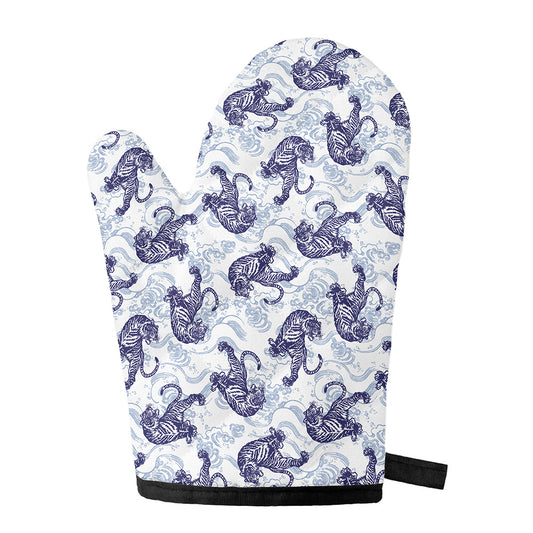 Japanese White Tiger Pattern Print Single Oven Mitt