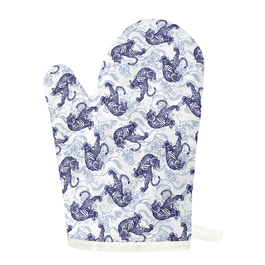 Japanese White Tiger Pattern Print Single Oven Mitt