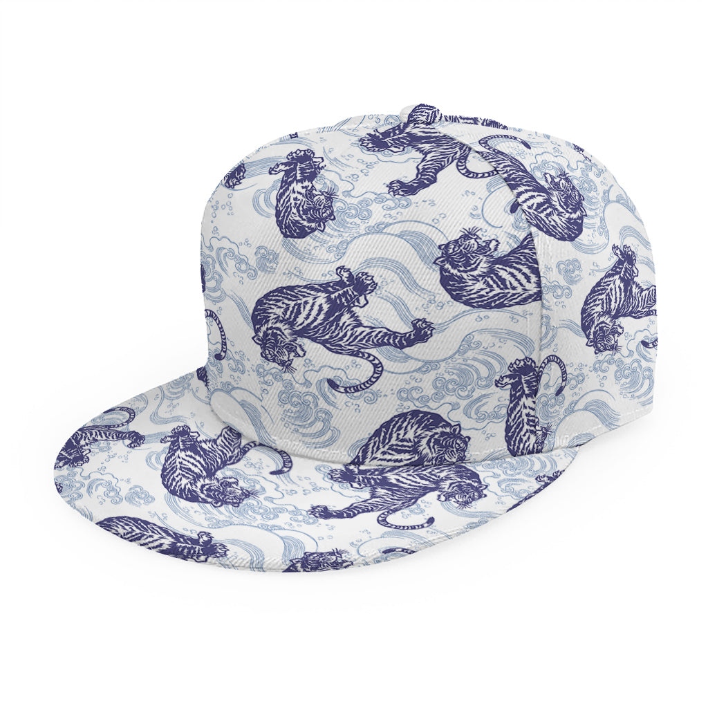 Japanese White Tiger Pattern Print Snapback Cap