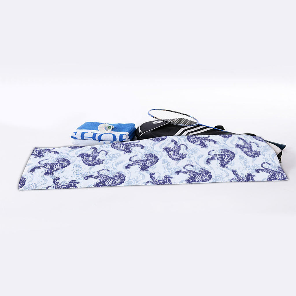 Japanese White Tiger Pattern Print Sports Towel
