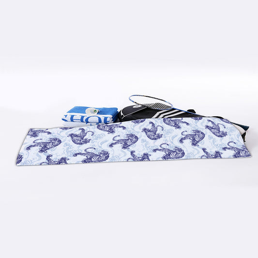 Japanese White Tiger Pattern Print Sports Towel