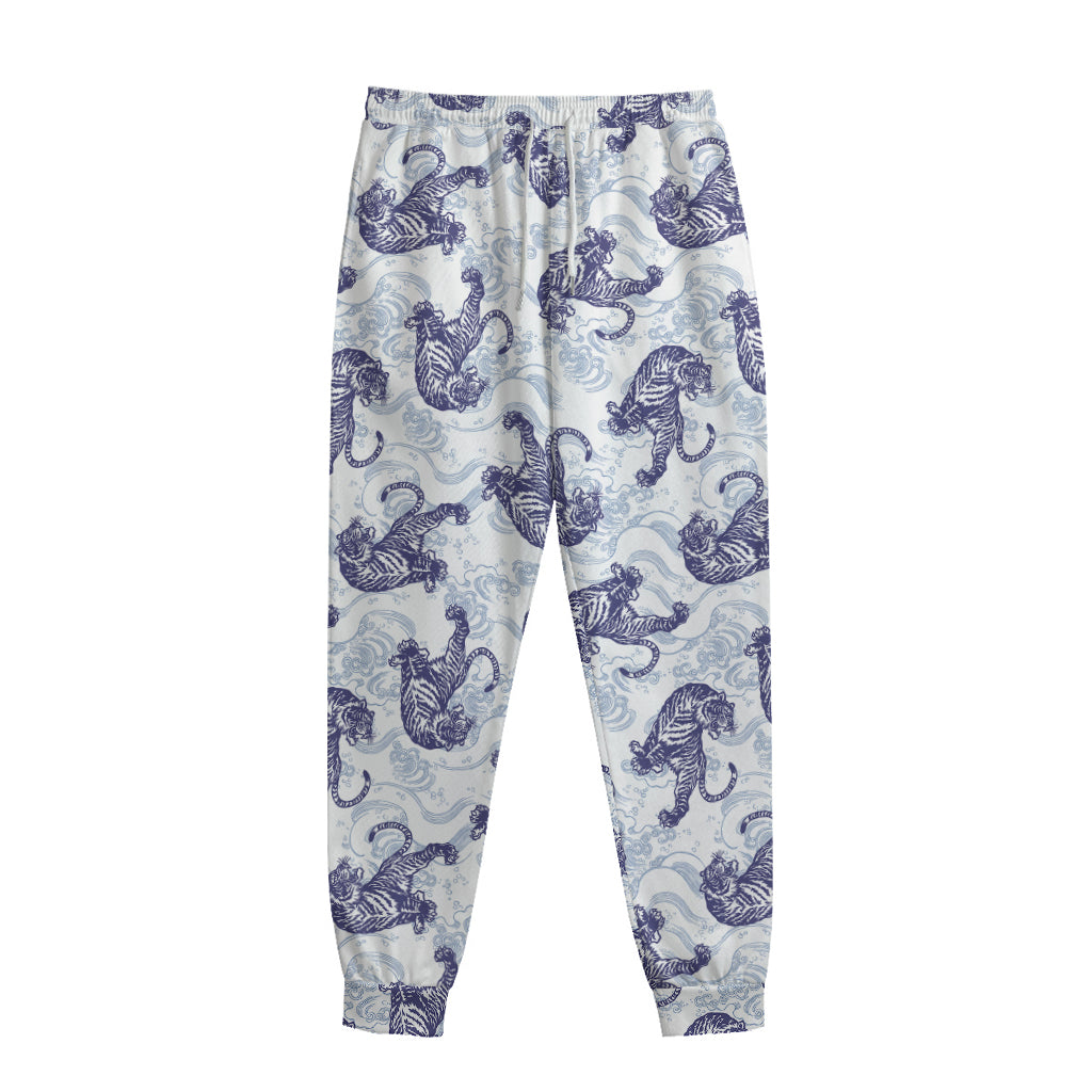 Japanese White Tiger Pattern Print Sweatpants