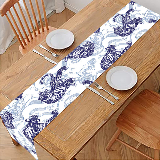 Japanese White Tiger Pattern Print Table Runner