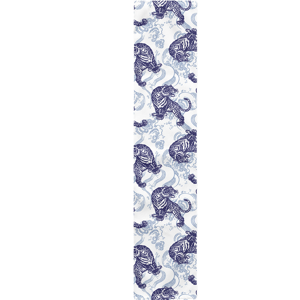 Japanese White Tiger Pattern Print Table Runner