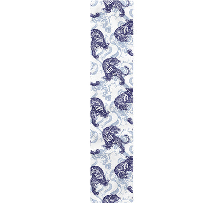 Japanese White Tiger Pattern Print Table Runner