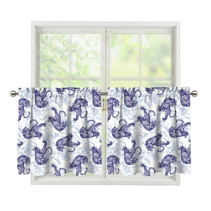 Japanese White Tiger Pattern Print Tier Curtains