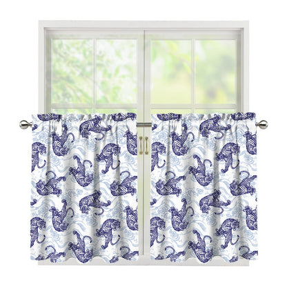 Japanese White Tiger Pattern Print Tier Curtains