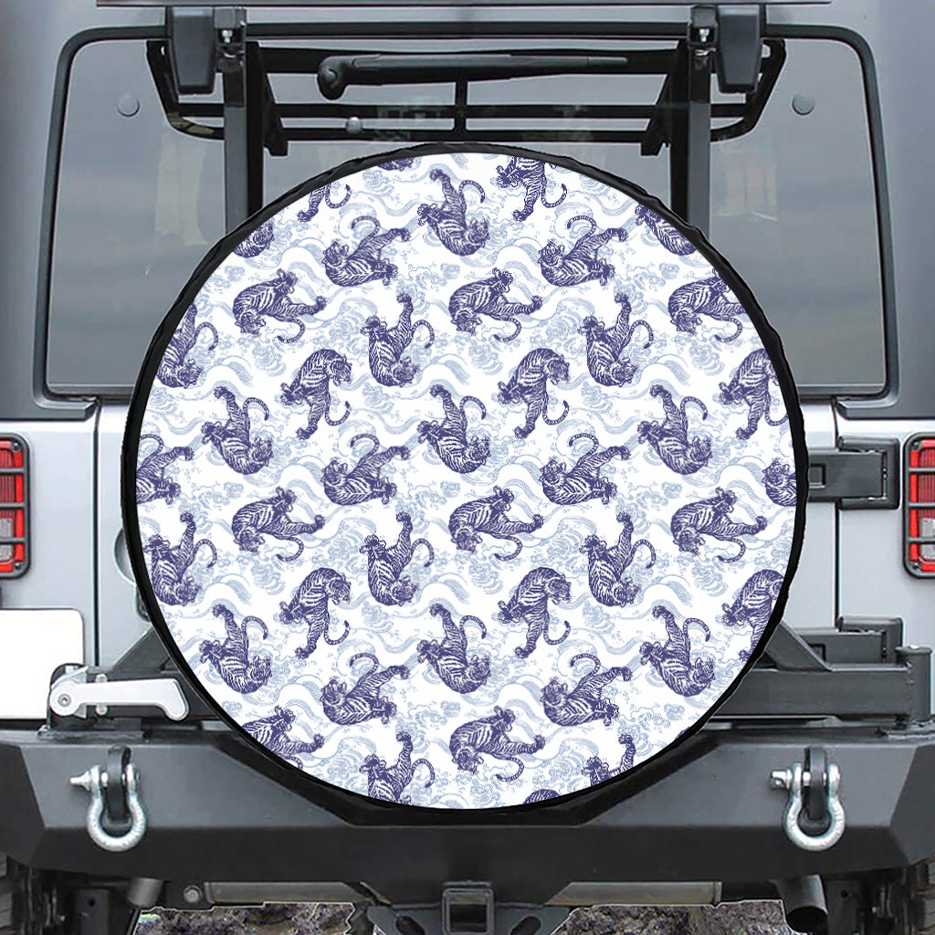 Japanese White Tiger Pattern Print Tire Cover