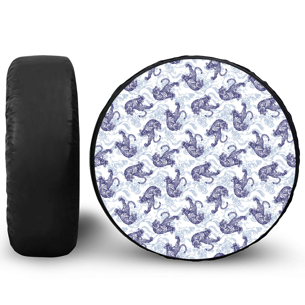 Japanese White Tiger Pattern Print Tire Cover