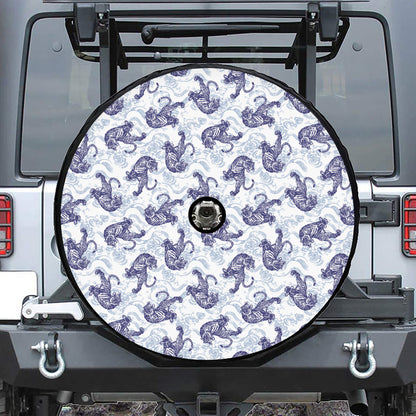 Japanese White Tiger Pattern Print Tire Cover With Camera Hole