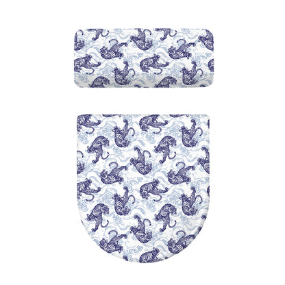 Japanese White Tiger Pattern Print Toilet Lid And Tank Cover Set