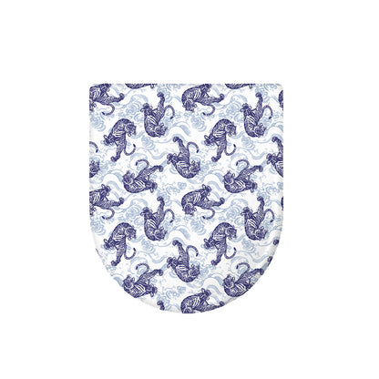 Japanese White Tiger Pattern Print Toilet Lid Cover