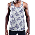 Japanese White Tiger Pattern Print Men's Workout Tank Top