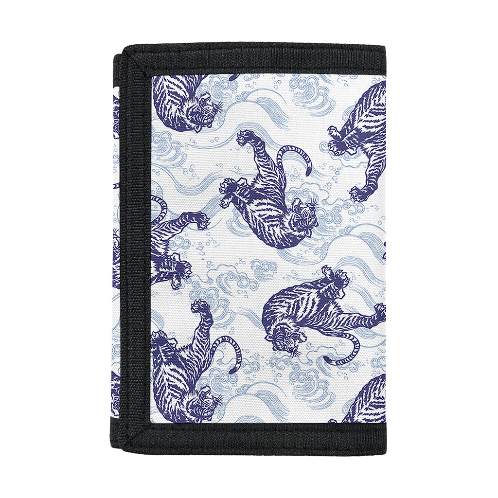 Japanese White Tiger Pattern Print Trifold Wallet