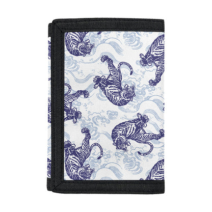 Japanese White Tiger Pattern Print Trifold Wallet