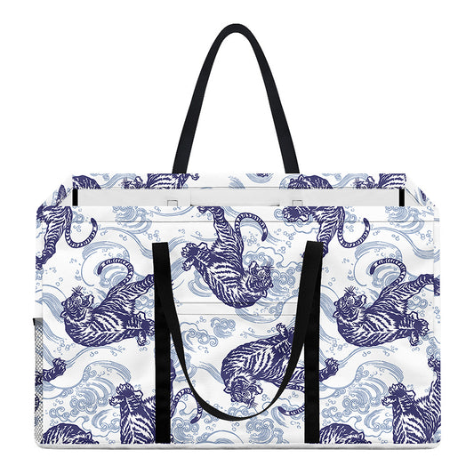 Japanese White Tiger Pattern Print Utility Tote Bag