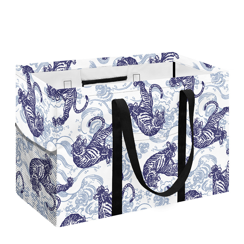 Japanese White Tiger Pattern Print Utility Tote Bag
