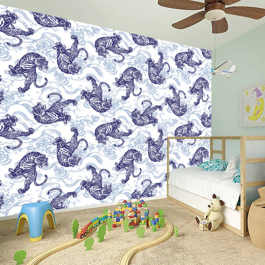 Japanese White Tiger Pattern Print Wall Sticker