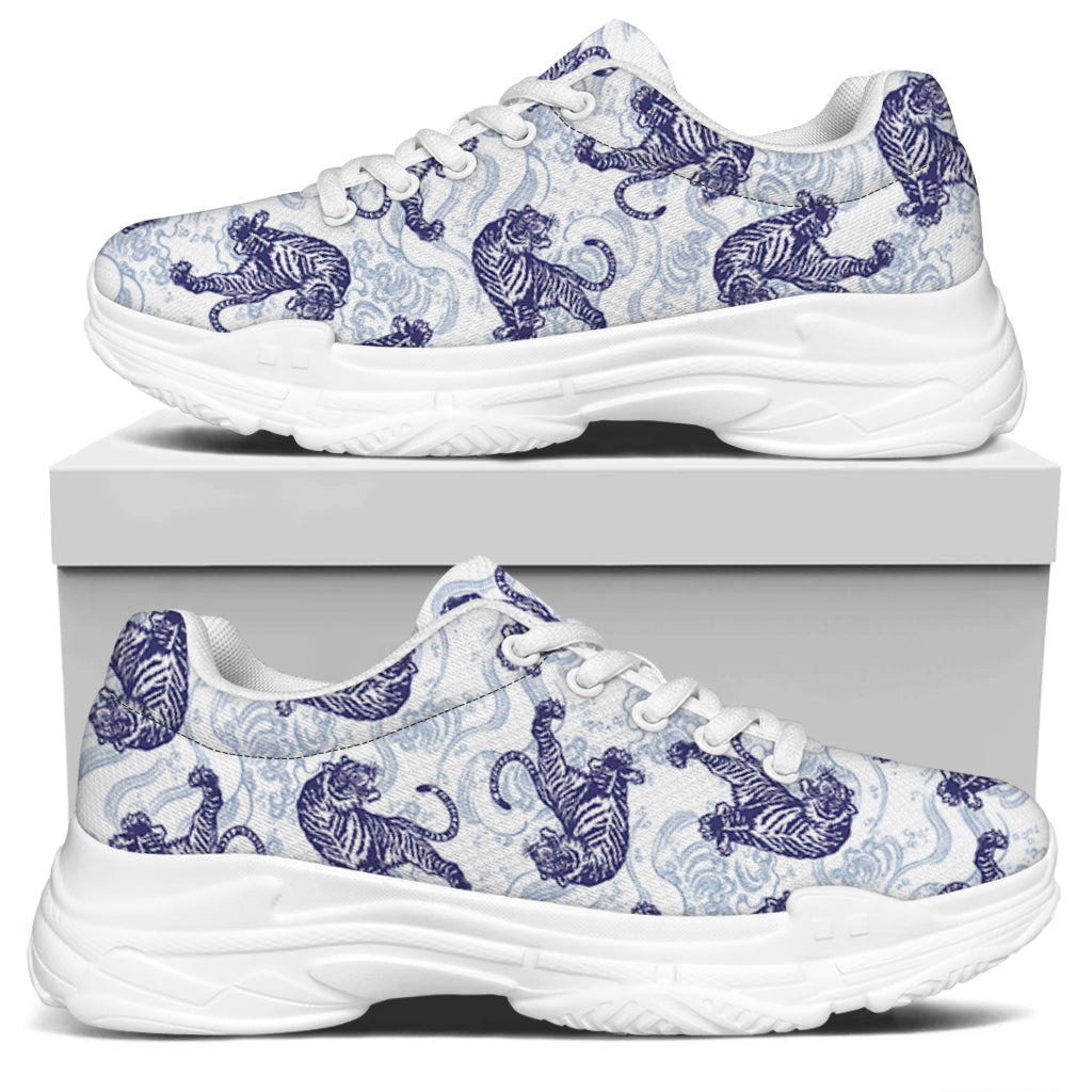 Japanese White Tiger Pattern Print White Chunky Shoes