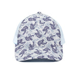 Japanese White Tiger Pattern Print White Mesh Trucker Cap