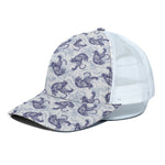 Japanese White Tiger Pattern Print White Mesh Trucker Cap