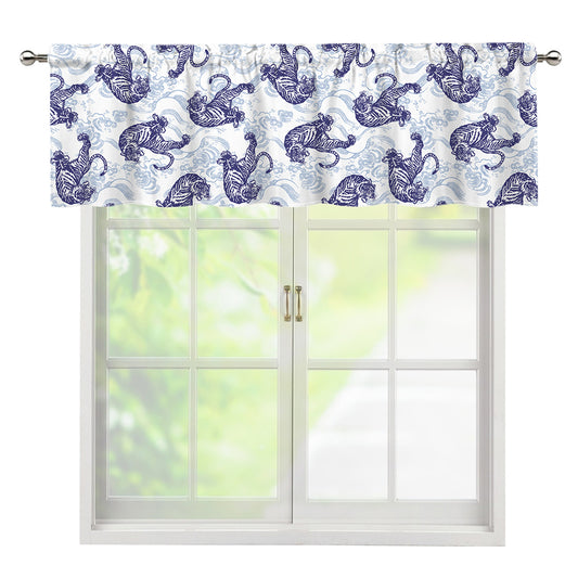 Japanese White Tiger Pattern Print Window Valance