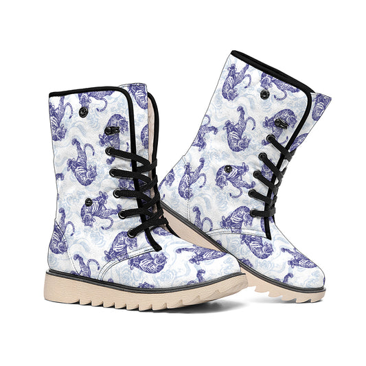 Japanese White Tiger Pattern Print Winter Boots