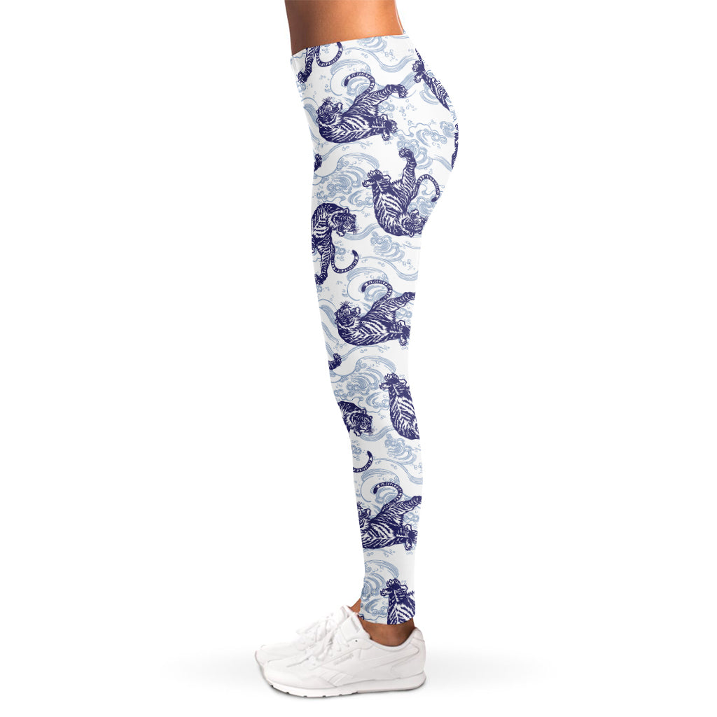 Japanese White Tiger Pattern Print Women's Leggings