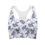 Japanese White Tiger Pattern Print Women's Sports Bra