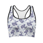 Japanese White Tiger Pattern Print Women's Sports Bra