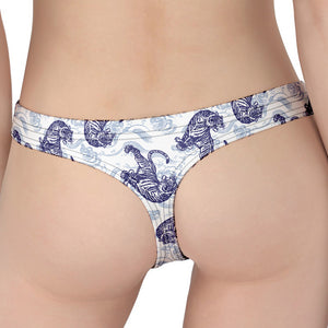 Japanese White Tiger Pattern Print Women's Thong