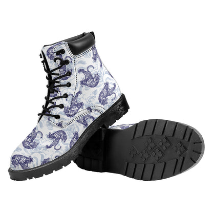 Japanese White Tiger Pattern Print Work Boots