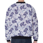 Japanese White Tiger Pattern Print Zip Sleeve Bomber Jacket