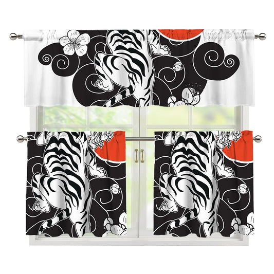 Japanese White Tiger Tattoo Print 3 Piece Kitchen Curtains