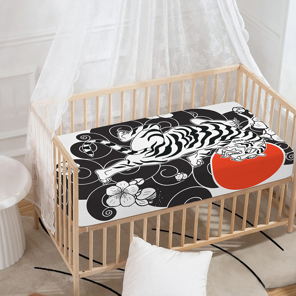 Japanese White Tiger Tattoo Print Baby Crib Sheet