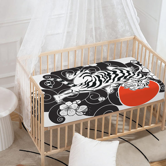 Japanese White Tiger Tattoo Print Baby Crib Sheet