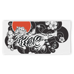 Japanese White Tiger Tattoo Print Beach Towel