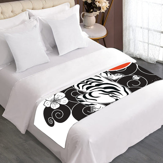 Japanese White Tiger Tattoo Print Bed Runner