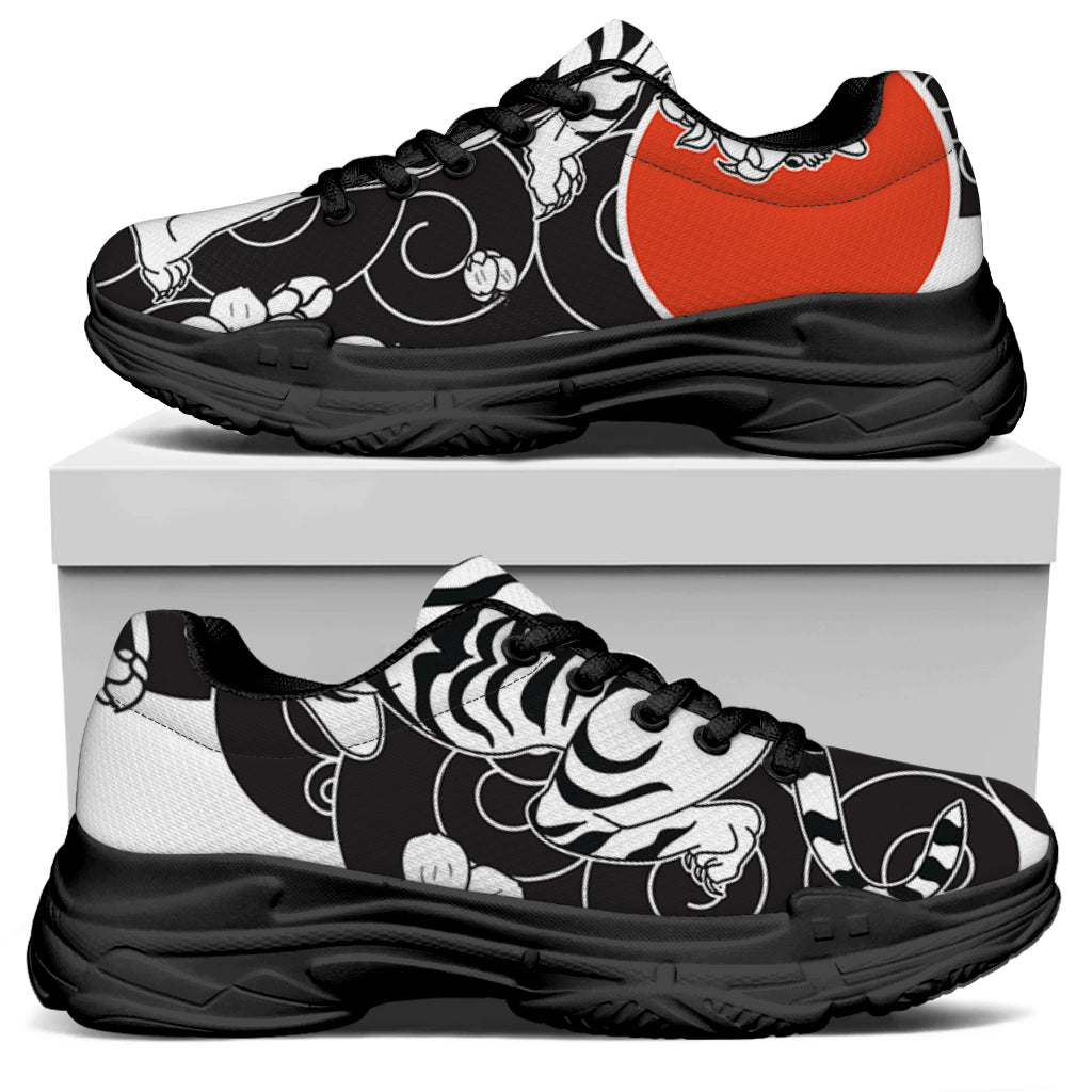 Japanese White Tiger Tattoo Print Black Chunky Shoes