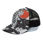 Japanese White Tiger Tattoo Print Black Mesh Trucker Cap