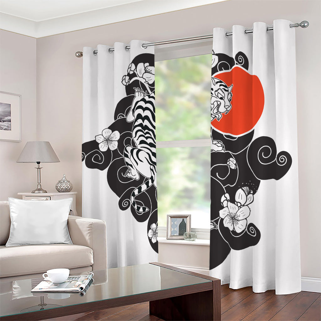 Japanese White Tiger Tattoo Print Blackout Grommet Curtains
