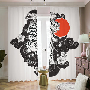 Japanese White Tiger Tattoo Print Blackout Pencil Pleat Curtains