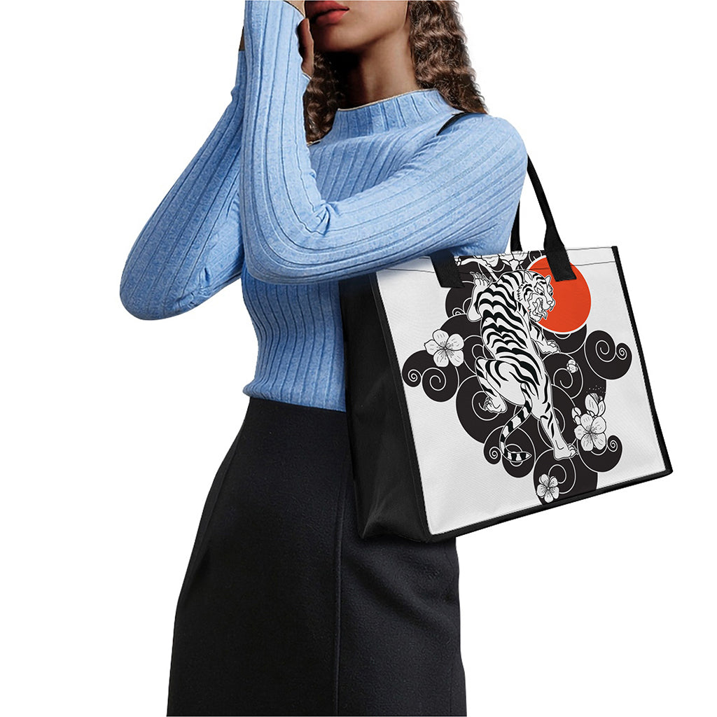 Japanese White Tiger Tattoo Print Canvas Tote Bag