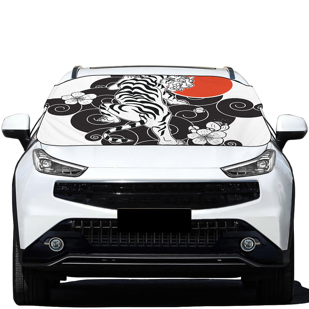 Japanese White Tiger Tattoo Print Car Windshield Snow Cover