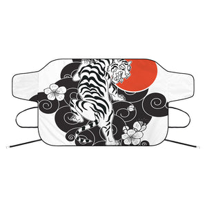 Japanese White Tiger Tattoo Print Car Windshield Snow Cover